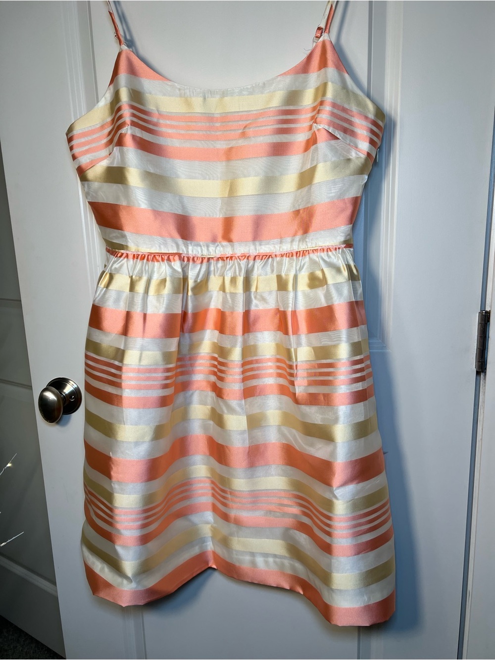 J. Crew Women’s Peach, Yellow and Cream Striped Fit-and-Flare Dress Size 12 - Picture 13 of 13